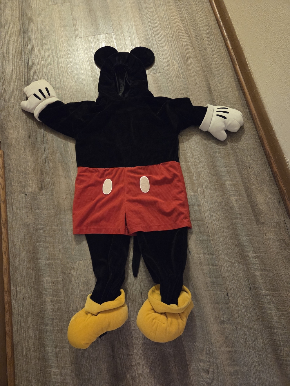 Disney Black and Red Mouse Costume with White Gloves and Yellow Shoe Covers